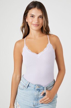 Women's Seamless Lace-Trim Bodysuit in Heather Lavender Small