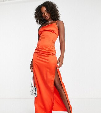 Extro & Vert Tall one shoulder maxi dress with split in rust satin