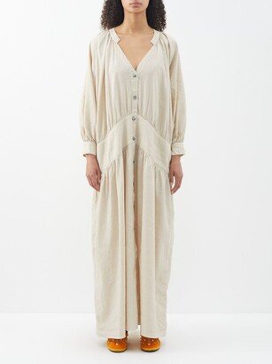 Fortela Violet Button-front Linen-blend Maxi Dress