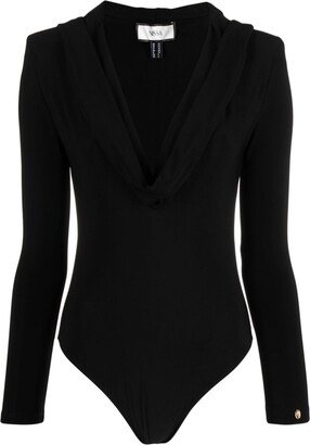 NISSA Cowl-Neck Hooded Bodysuit