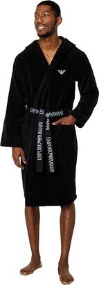 Logo-Jacquard Sponge Robe (Solid Black) Men's Robe