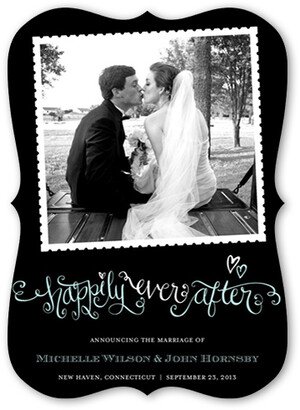 Wedding Announcements: Happily Ever After Wedding Announcement, Black, Pearl Shimmer Cardstock, Bracket