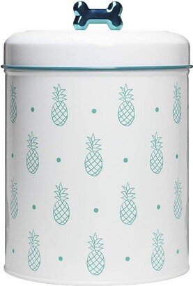 Amici Pet Pineapple Canister Decorative Metal Treat Storage Container with Figural Knob, Metallic Turquoise Accents, 140 oz.