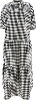 Gingham-Printed Puff Sleeved Tiered Dress