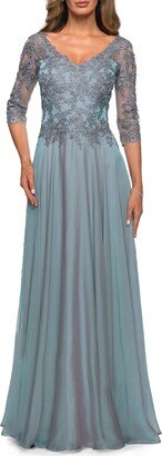 Lace Bodice Chiffon A-Line Gown