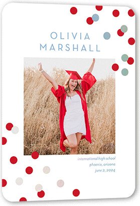 Graduation Announcements: Collegiate Confetti Graduation Announcement, White, Iridescent Foil, 5X7, Matte, Personalized Foil Cardstock, Rounded