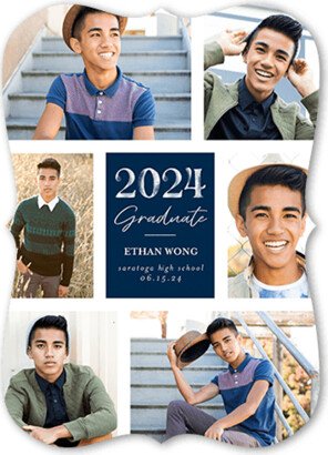 Graduation Announcements: Sophisticated Showcase Graduation Announcement, Blue, 5X7, Pearl Shimmer Cardstock, Bracket