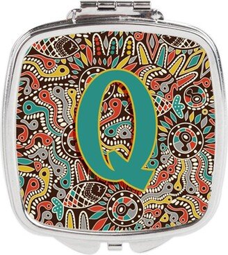 CJ2013-QSCM Letter Q Retro Tribal Alphabet Initial Compact Mirror