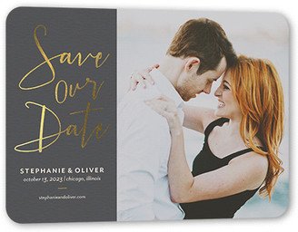 Save The Date Cards: Shining Date Save The Date, Grey, Gold Foil, 5X7, Signature Smooth Cardstock, Rounded