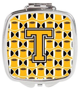 CJ1080-TSCM Letter T Football Black, Old Gold & White Compact Mirror