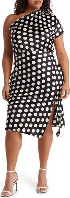 Renee C Satin Polka Dot One Shoulder Dress