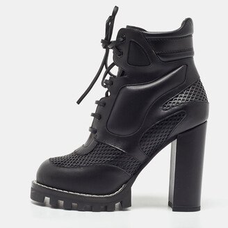 Black Leather Digital Gate Platform Ankle Boots Size 38