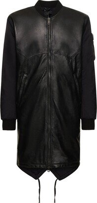 Leather & nylon bomber coat