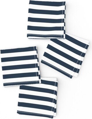 Nautical Stripe Cocktail Napkins | Set Of 4 - Navy & White By Kristeninstitches Dark Blue Coastal Cloth Spoonflower