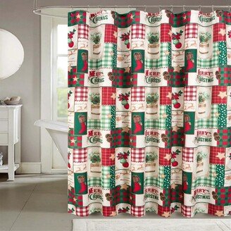 RT Designers Collection Christmas Patch Slub Shower Curtain 70 x 72 White/Red/Green