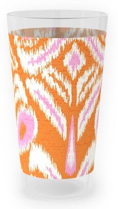 Outdoor Pint Glasses: Ikat Flower - Orange And Pink Outdoor Pint Glass, Orange