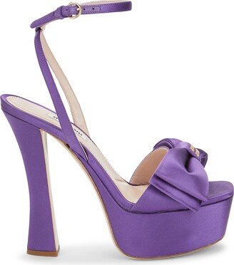 Satin Bow Platform Ankle-Strap Sandals