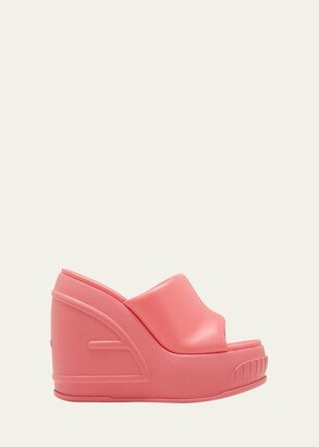 Padded Leather Platform Wedge Slides