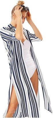 Tan Lines Stripes Midi Duster (Mare Navy/White) Women's Swimwear