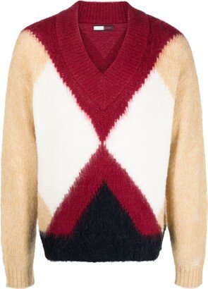 argyle-knit V-neck jumper