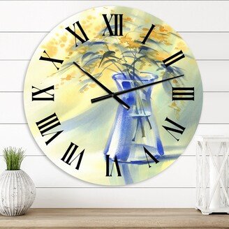 Designart 'Summer Flowers in Blue Glass Bottle' Farmhouse wall clock