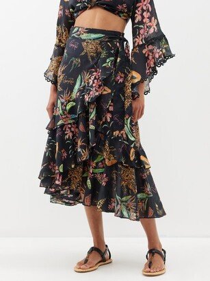 Ambus Tropical-print Voile Ruffled Skirt