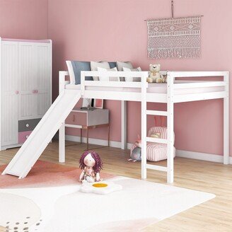 EDWINRAY Full Size Multifunctional Design wooden slats Frame Loft Bed with Slide and Guard Rails,Platform Bed