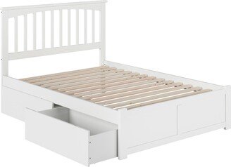 AFI Mission Full Platform Bed with Footboard and 2 Drawers in White