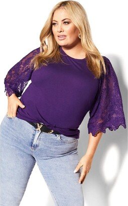 | Women's Plus Size Embroidered Angel Top - petunia - 18W