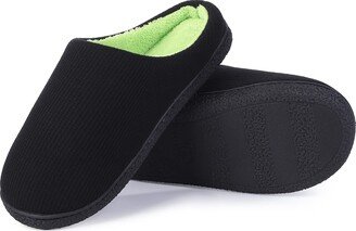 KOJOOIN SMXKUME Women's Memory Foam House Slippers Fuzzy Plush Lined Anti-Skid Slip On Bedroon Shoe Indoor&Outdoor Black-Men L(9-10)