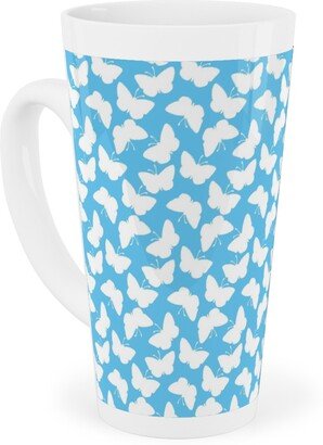 Mugs: Butterflies - White On Blue Tall Latte Mug, 17Oz, Blue