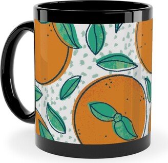 Mugs: Oranges With Leaves On White Ceramic Mug, Black, 11Oz, Orange