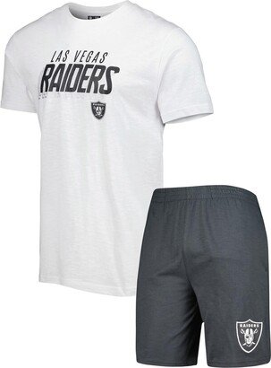 Men's Concepts Sport Charcoal, White Las Vegas Raiders Downfield T-shirt and Shorts Sleep Set - Charcoal, White