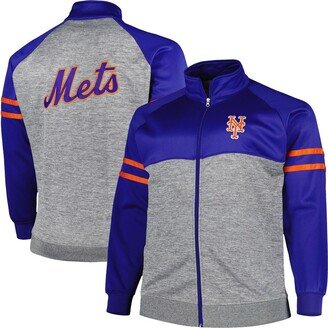 Men's Royal, Heather Gray New York Mets Big and Tall Raglan Full-Zip Track Jacket - Royal, Heather Gray