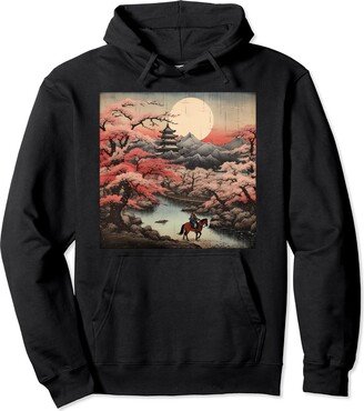 Samurai Sakura Blossom Haven Japan's Sakura Rhapsody A Samurai Blossom Masterpiece in Art Pullover Hoodie