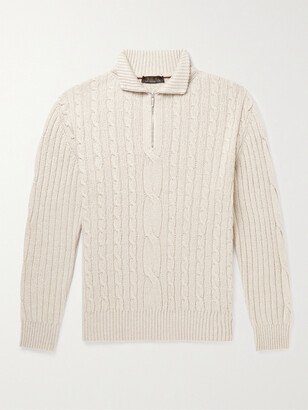 Cable-Knit Baby Cashmere and Linen-Blend Half-Zip Sweater-AA