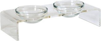 Hiddin Clear Double Bowl Pet Feeder With Glass Bowls-AA