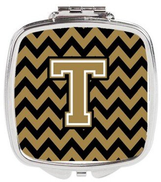 CJ1050-TSCM Letter T Chevron Black & Gold Compact Mirror, 3 x 0.3 x 2.75 in.