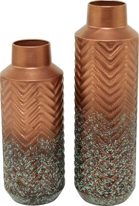 Set of Two Copper Patina Texture Vase