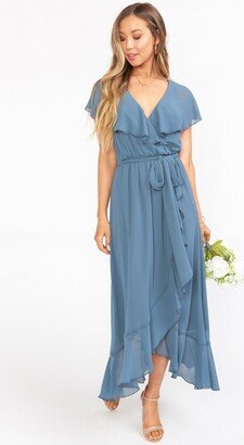 Jess Ruffle Midi Dress ~ Slate Blue Chiffon