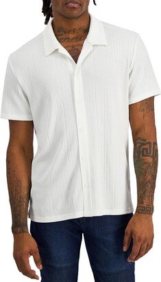 Mens Ribbed Collared Button-Down Shirt