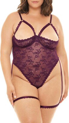 Elayne Lace Open Cup Underwire Teddy with Garter Straps