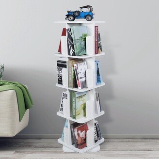 White 4-Tier Floor Standing Storage Bookcase Rotating Bookshelf