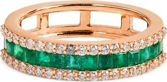 Bee Goddess Rose Gold, Diamond And Emerald Mondrian Ring (Size 16)