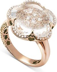 18K Rose Gold Bon Ton Ring with Rock Crystal, White & Champagne Diamonds