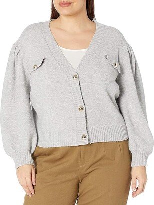 Women's V-Neck Cardigan with Pocket (Heather Grey) Women's Sweater