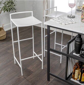 Svelte 30 Coastal Contemporary Iron Saddle-Seat Low-Back Bar Stool with Foot Rest, White Frame