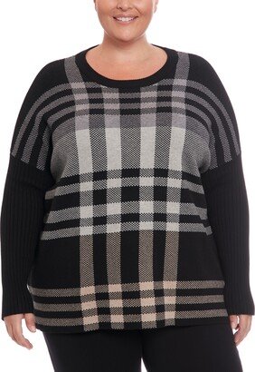 Plus Size Multi Plaid Crewneck Pullover Sweater