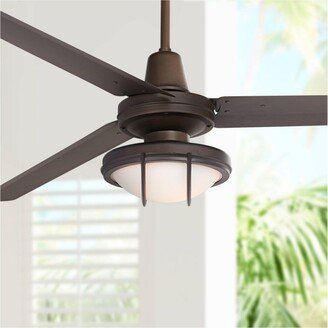 Casa Vieja 60 Casa Turbina Modern 3 Blade Indoor Outdoor Ceiling Fan with Light Led Remote Oil Rubbed Bronze Frosted White Glass Damp Rated for Patio Exterior H