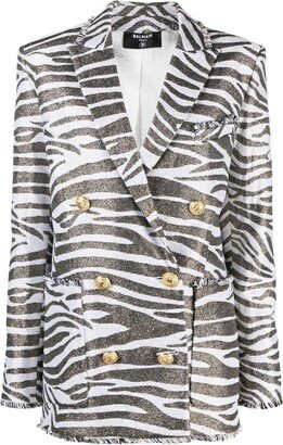 Zebra-Print Double-Breasted Coat